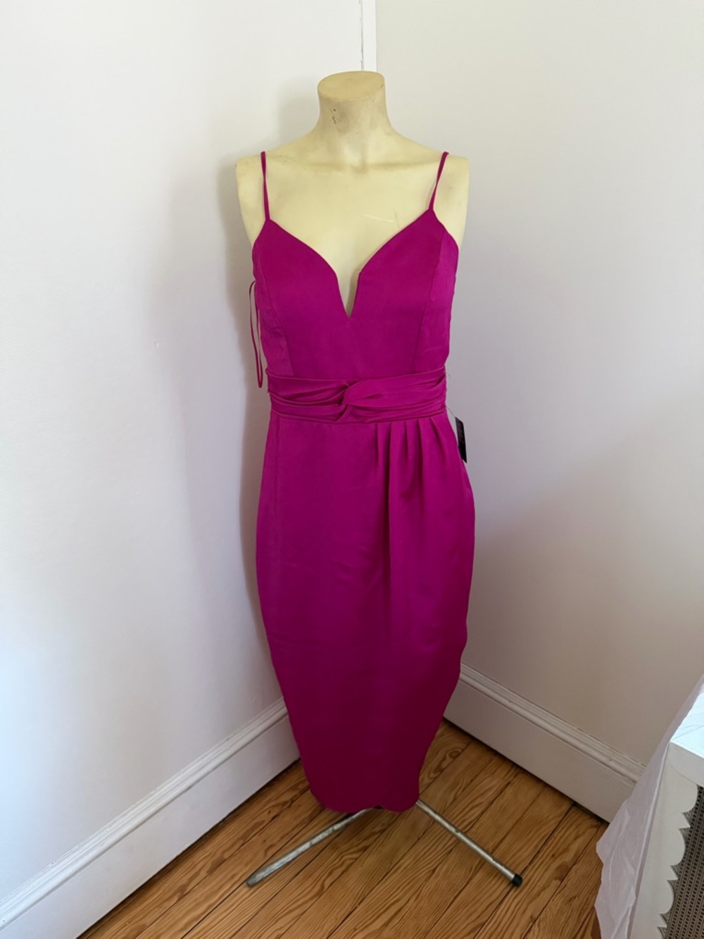 Express Fuchsia Midi Sheath Dress with Knot Waist